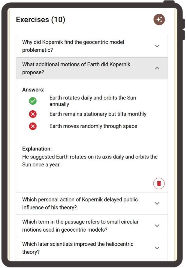 Exercises mockup showcasing generated exercises