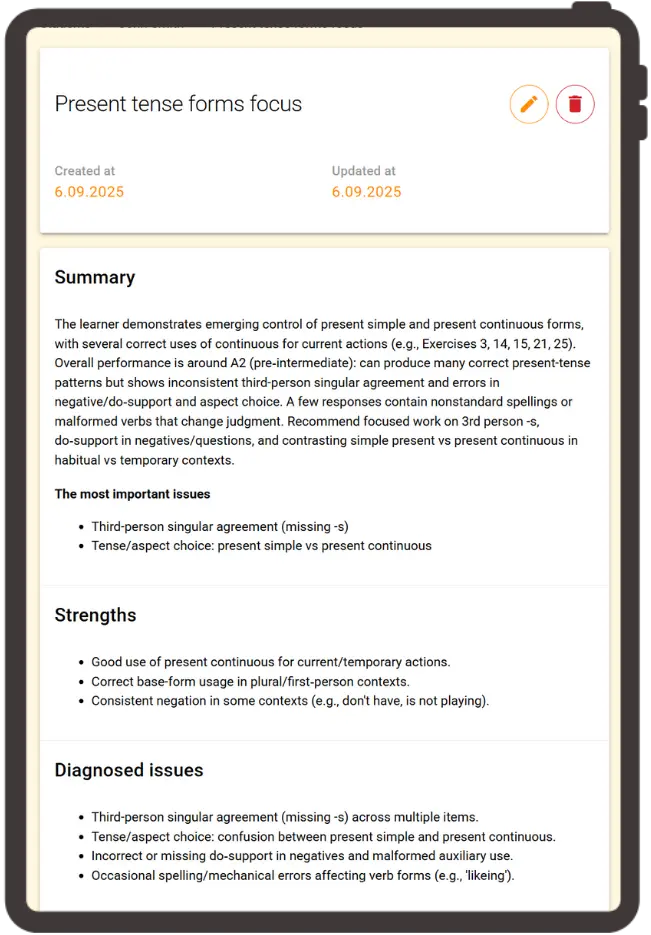 Student notes and progress mockup