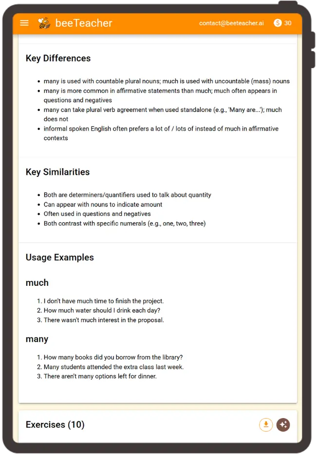 Word comparison mockup showing nuanced differences